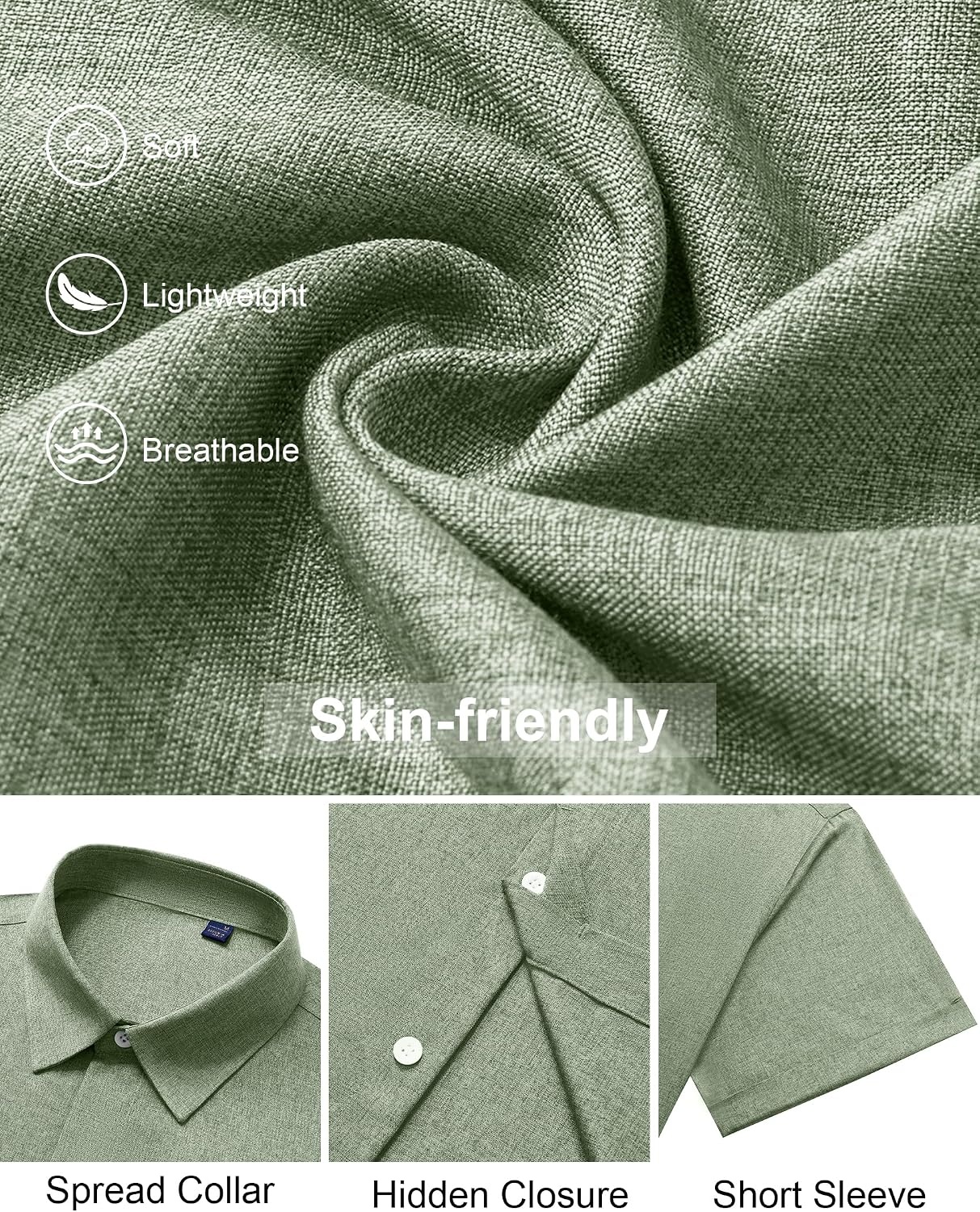 image:imageMens Linen Shirt Short Sleeve Button Down Shirt Summer Casual Beach TopsOlive Green