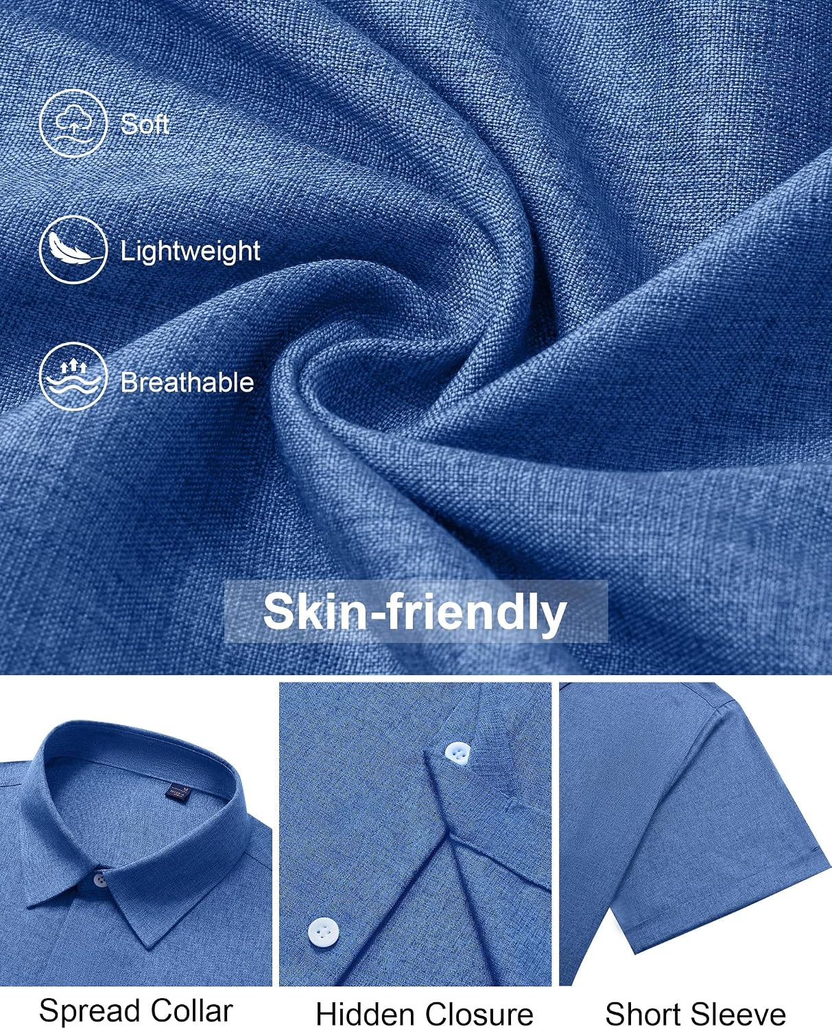 image:imageMens Linen Shirt Short Sleeve Button Down Shirt Summer Casual Beach TopsRoyal Blue