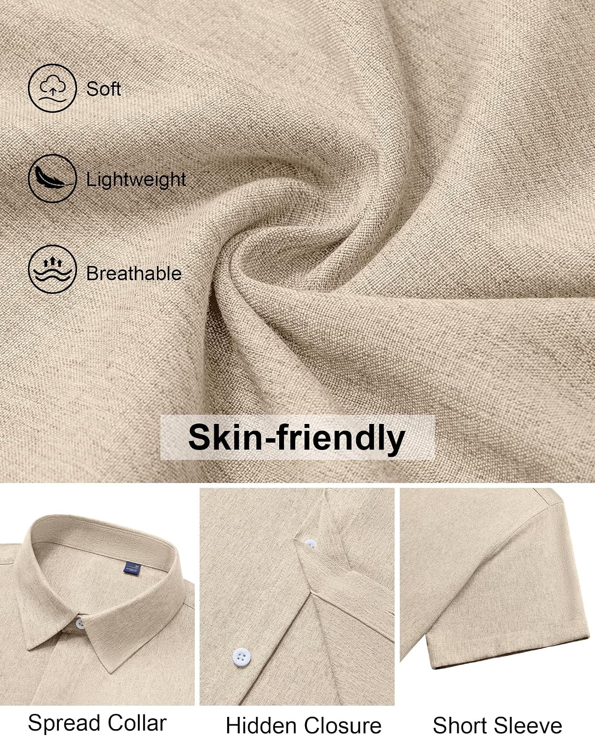 image:imageMens Linen Shirt Short Sleeve Button Down Shirt Summer Casual Beach TopsStone