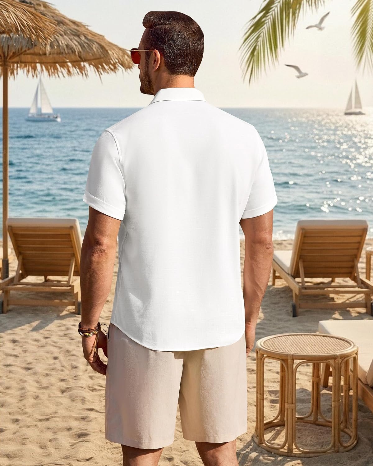image:imageMens Linen Shirt Short Sleeve Button Down Shirt Summer Casual Beach TopsWhite