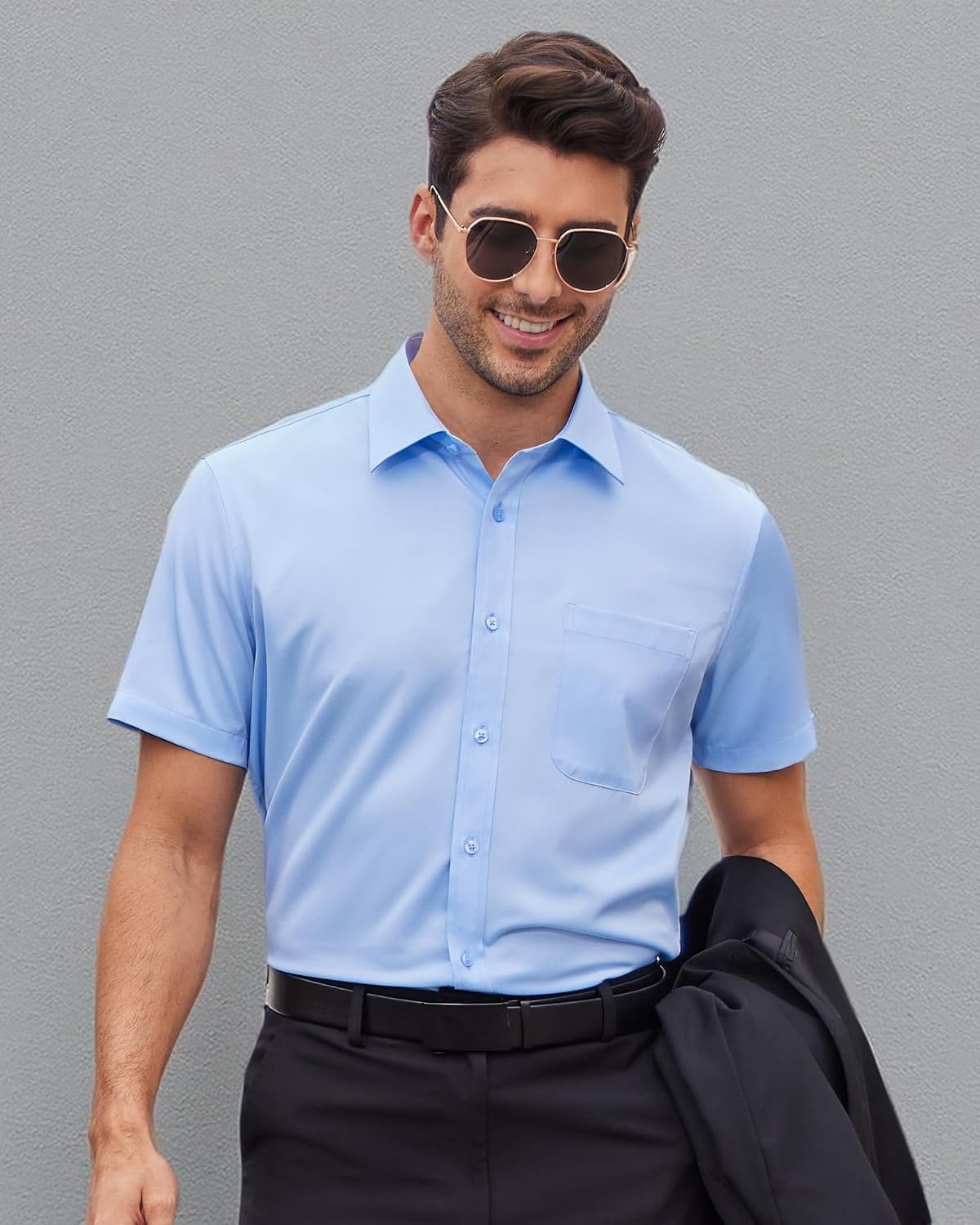image:imageMens Short Sleeve Dress Shirt Wrinkle Free Summer Button Down ShirtsLight Blue