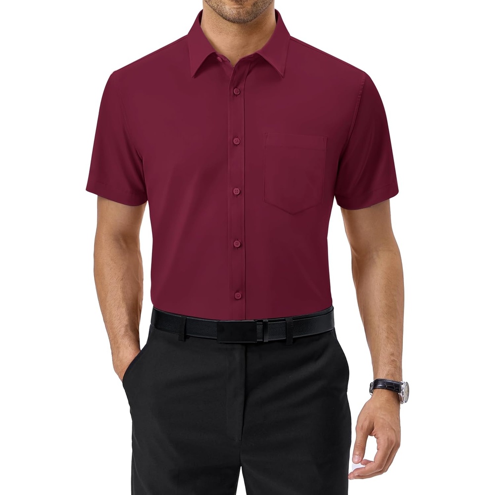image:imageAlimens amp Gentle Mens Dress Shirt Short Sleeve Pocket Button Down ShirtBurgundy