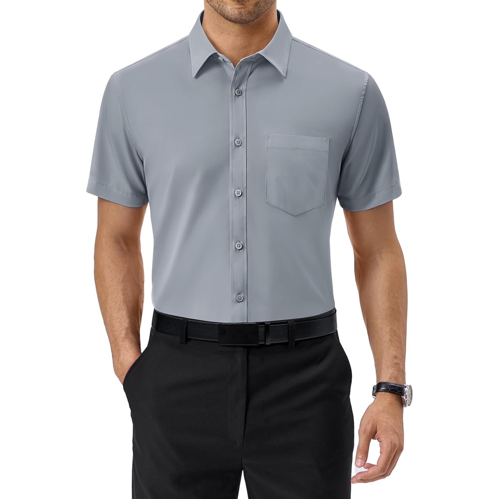 image:imageAlimens amp Gentle Mens Dress Shirt Short Sleeve Pocket Button Down ShirtCool Grey