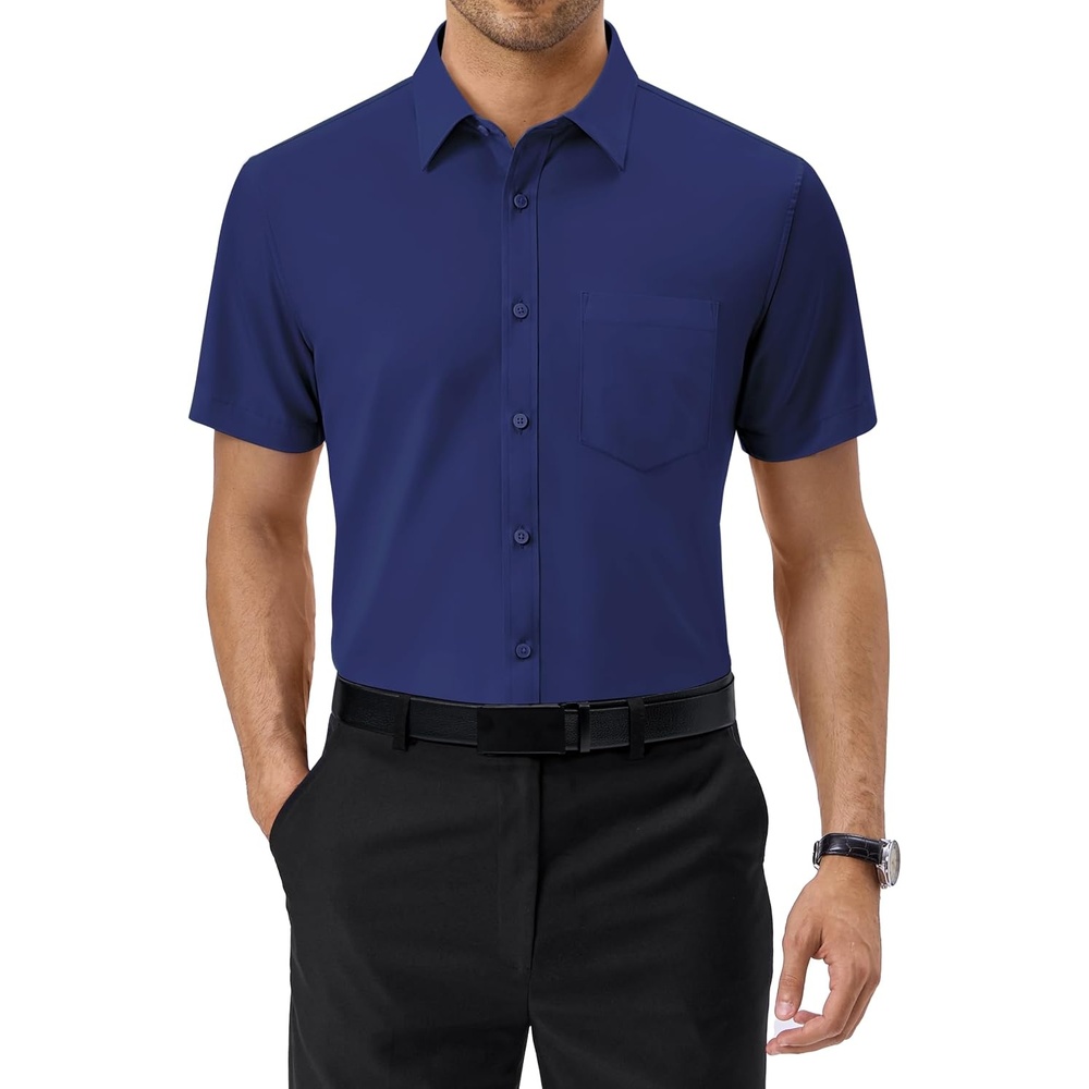 image:imageAlimens amp Gentle Mens Dress Shirt Short Sleeve Pocket Button Down ShirtNavy Blue