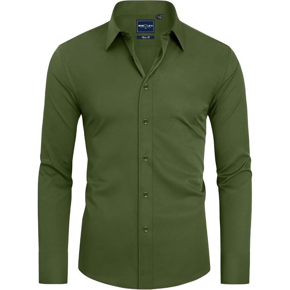 image:imageAlimens amp Gentle Mens Stain Shield Dress Shirts Slim Fit Button Down ShirtArmy Green