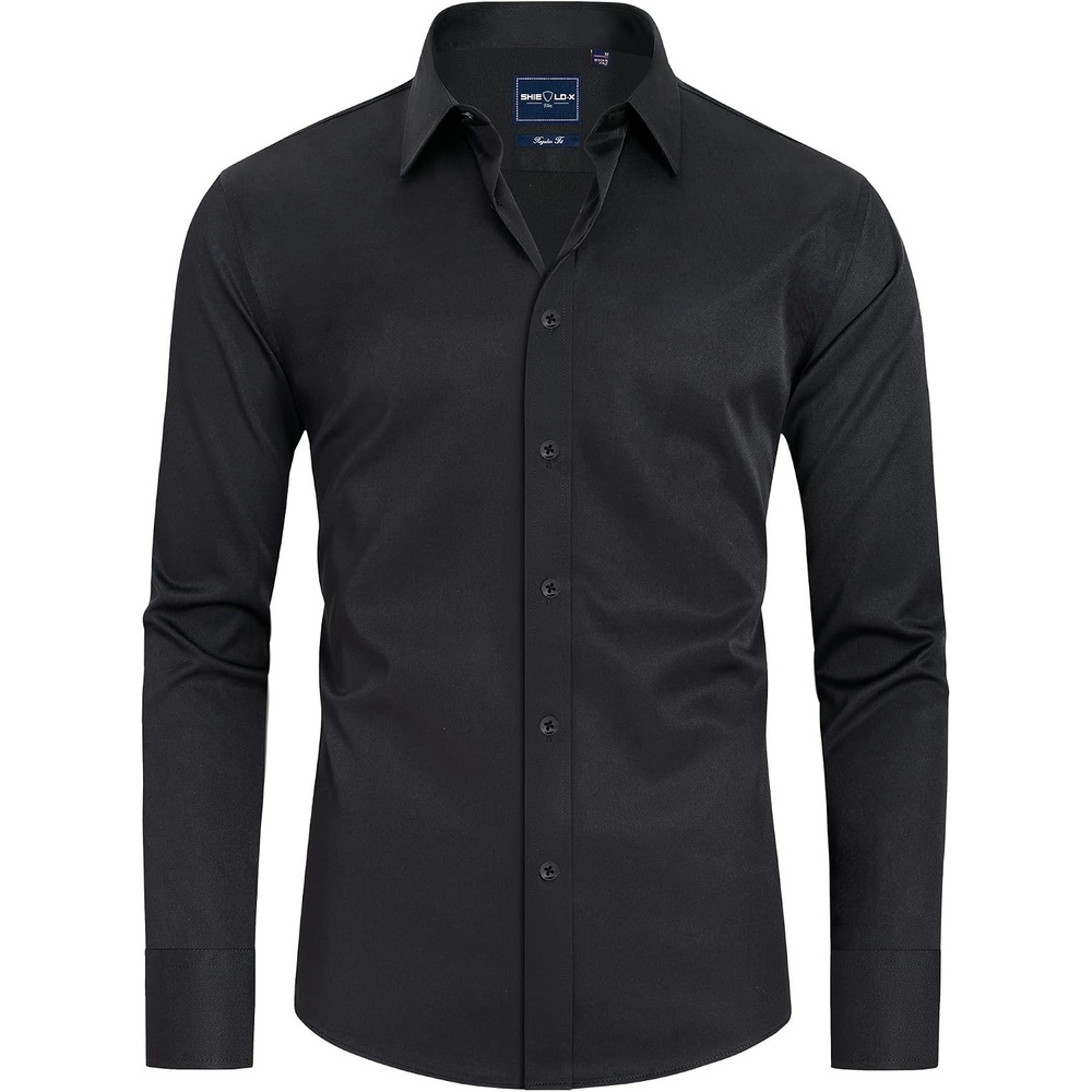 image:imageAlimens amp Gentle Mens Stain Shield Dress Shirts Slim Fit Button Down ShirtBlack