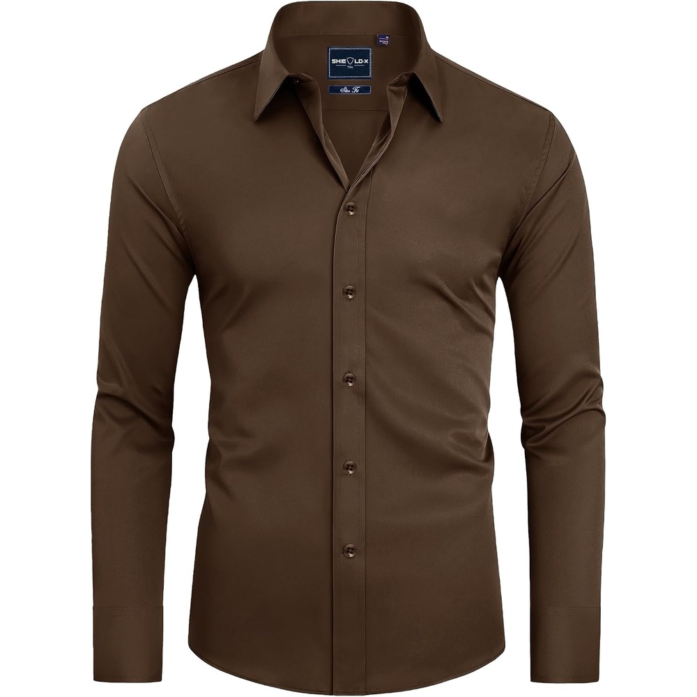 image:imageAlimens amp Gentle Mens Stain Shield Dress Shirts Slim Fit Button Down ShirtBrown