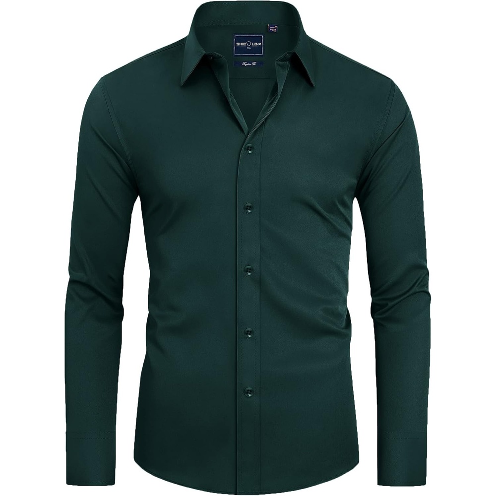 image:imageAlimens amp Gentle Mens Stain Shield Dress Shirts Slim Fit Button Down ShirtDark Green