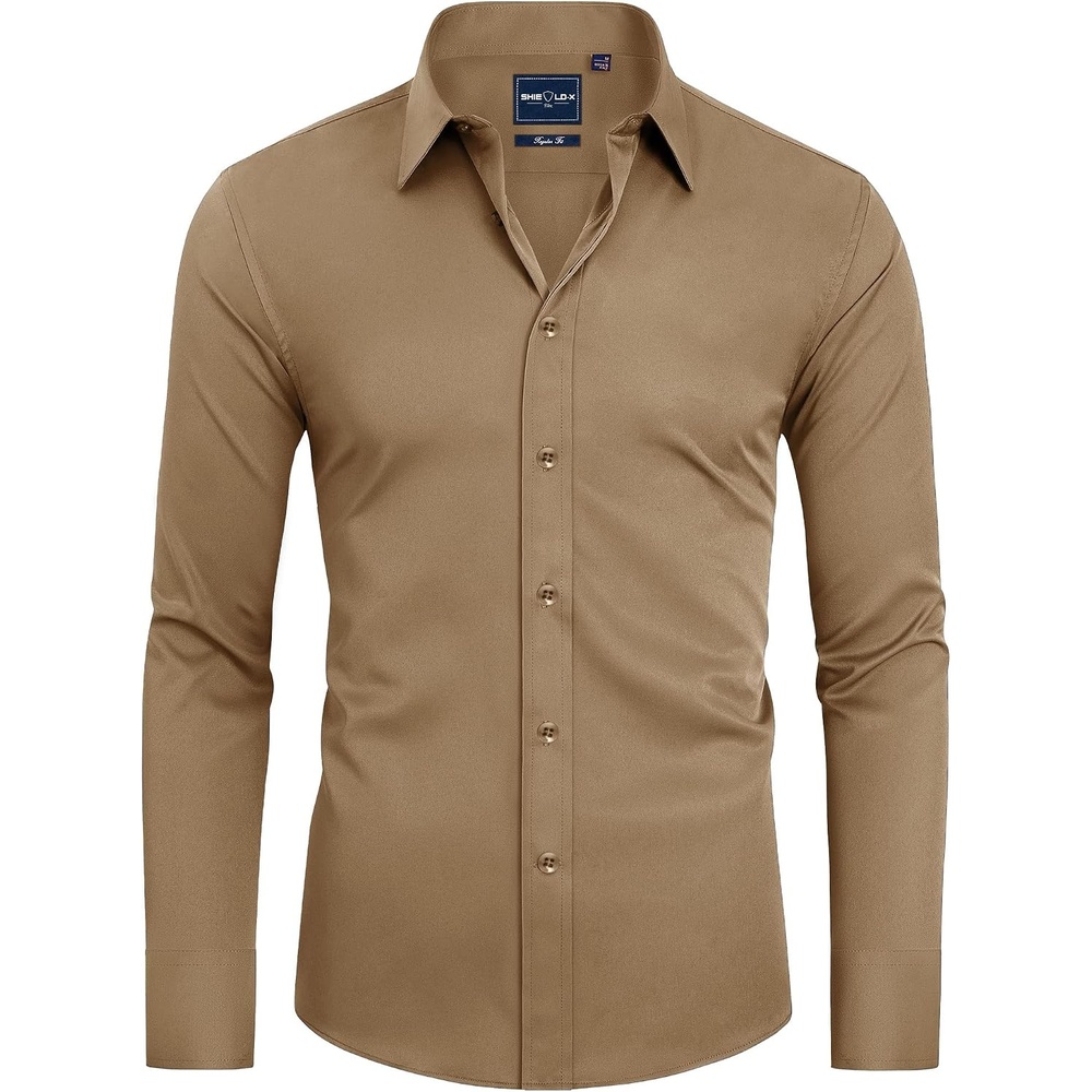 image:imageAlimens amp Gentle Mens Stain Shield Dress Shirts Slim Fit Button Down ShirtDark Khaki