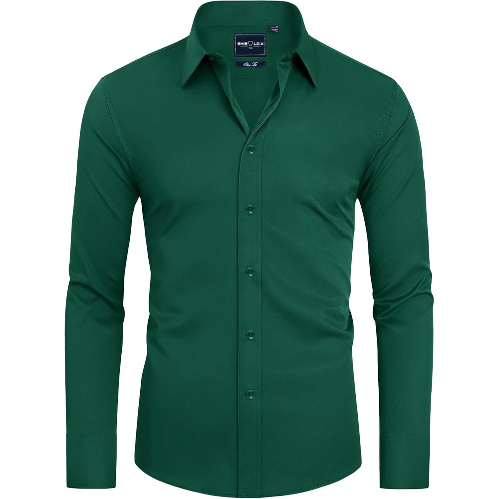 image:imageAlimens amp Gentle Mens Stain Shield Dress Shirts Slim Fit Button Down ShirtForest Green