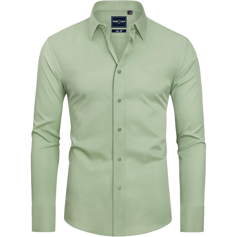 image:imageAlimens amp Gentle Mens Stain Shield Dress Shirts Slim Fit Button Down ShirtLight Green