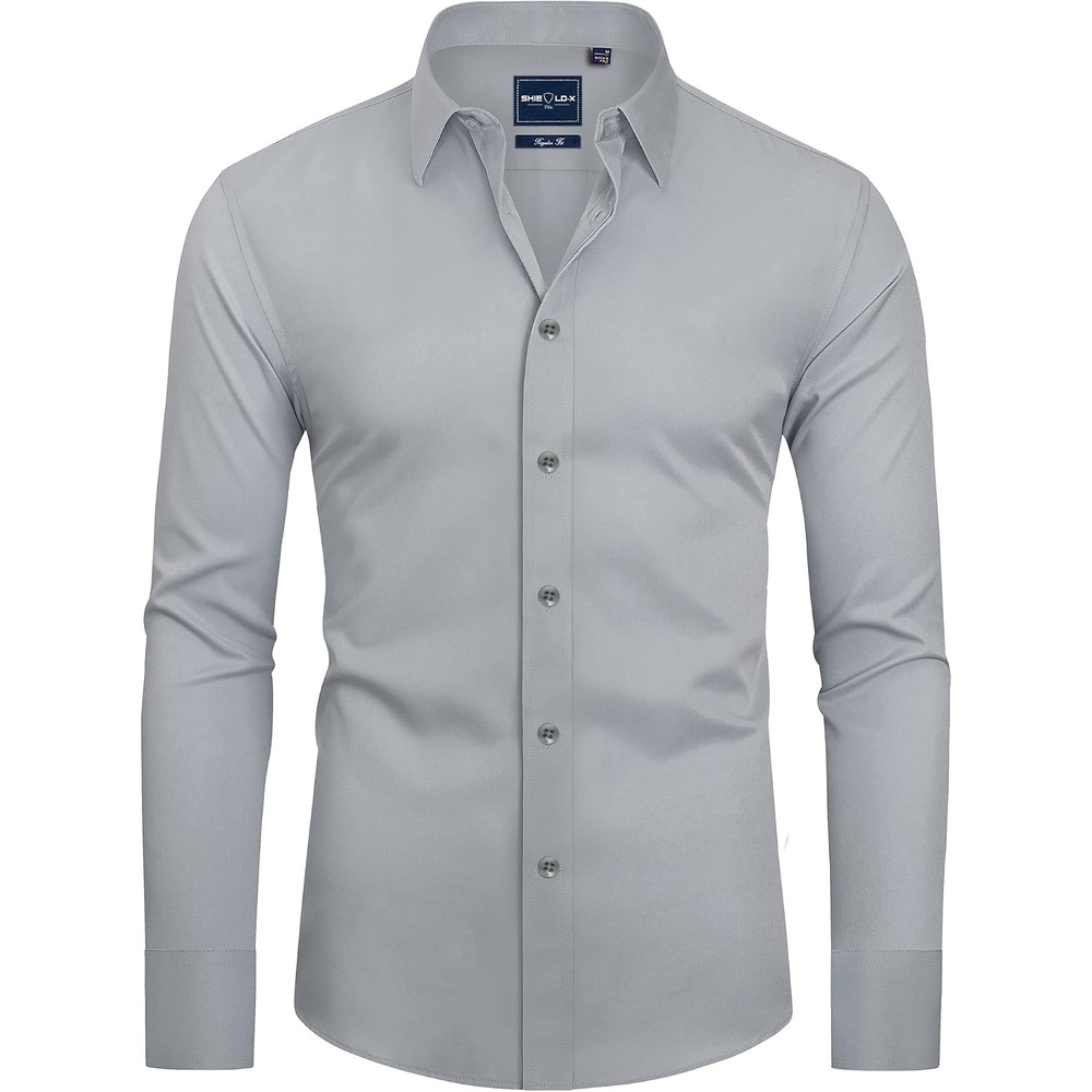 image:imageAlimens amp Gentle Mens Stain Shield Dress Shirts Slim Fit Button Down ShirtLight Grey