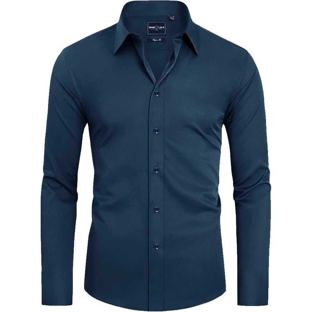 image:imageAlimens amp Gentle Mens Stain Shield Dress Shirts Slim Fit Button Down ShirtLight Navy