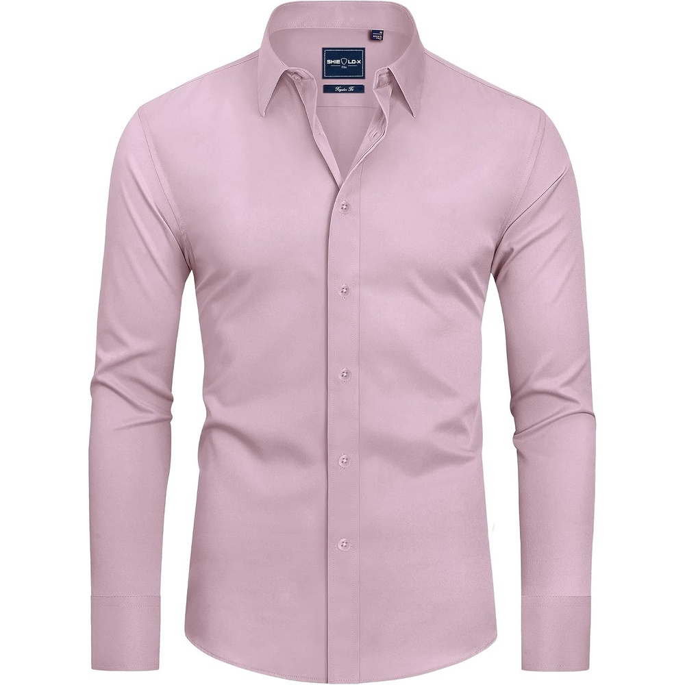 image:imageAlimens amp Gentle Mens Stain Shield Dress Shirts Slim Fit Button Down ShirtLight Pink