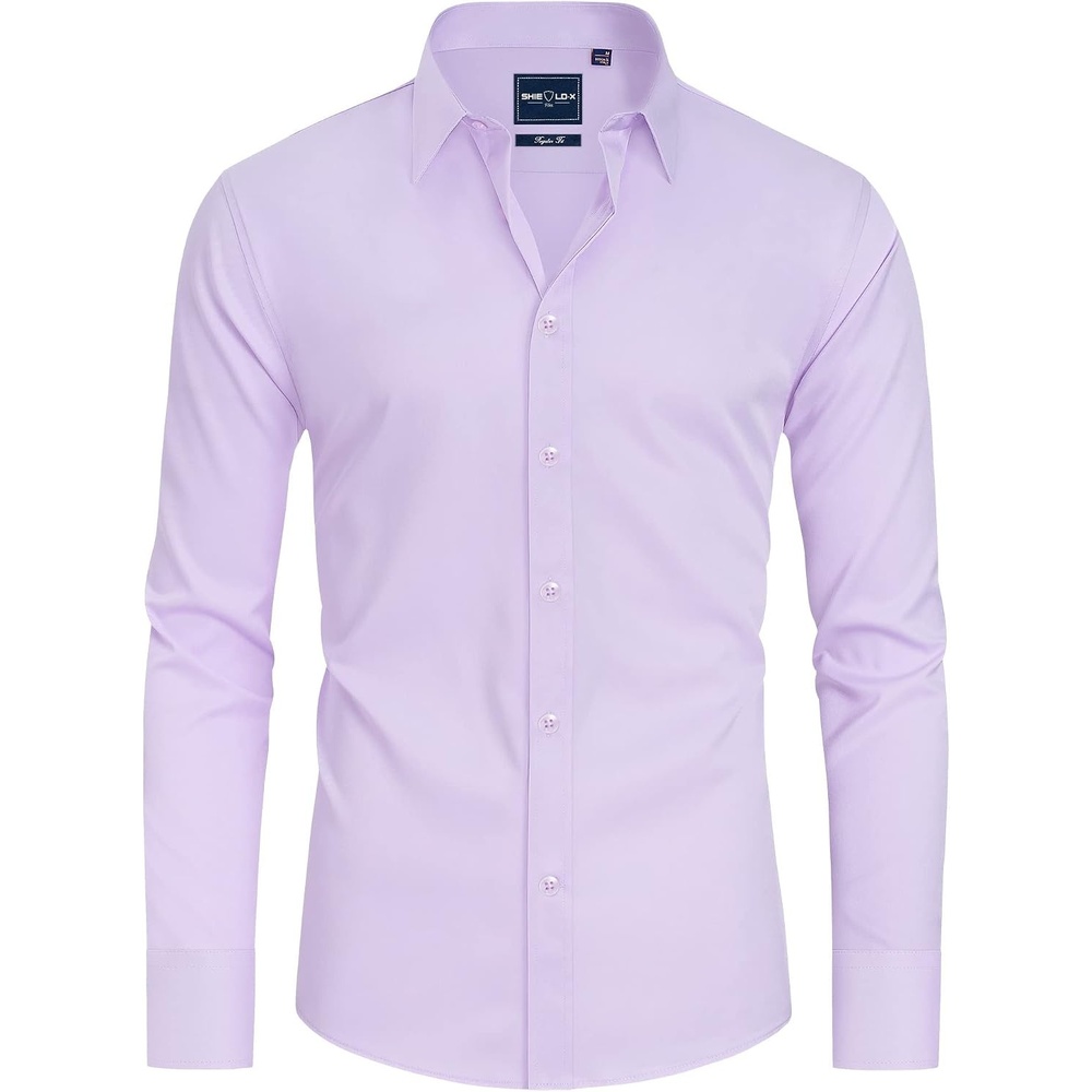 image:imageAlimens amp Gentle Mens Stain Shield Dress Shirts Slim Fit Button Down ShirtLight Purple