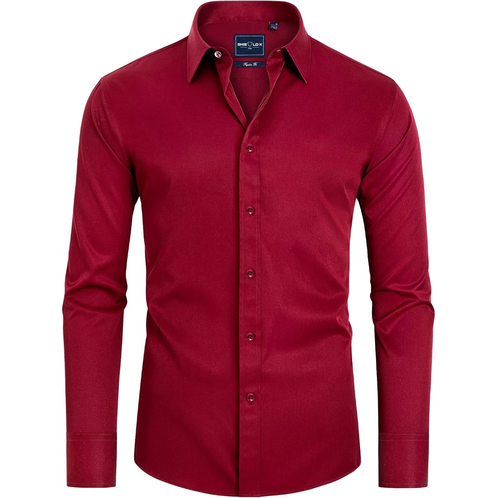 image:imageAlimens amp Gentle Mens Stain Shield Dress Shirts Slim Fit Button Down ShirtRed