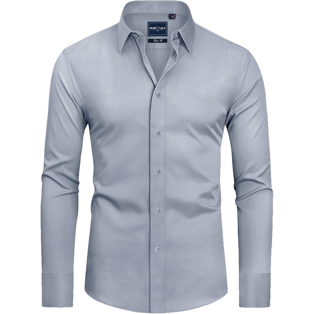 image:imageAlimens amp Gentle Mens Stain Shield Dress Shirts Slim Fit Button Down ShirtSliver Grey