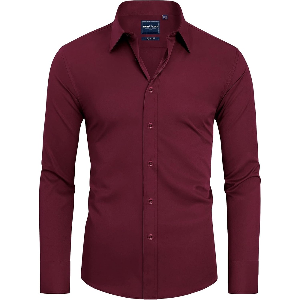image:imageAlimens amp Gentle Mens Stain Shield Dress Shirts Slim Fit Button Down ShirtWine Burgundy