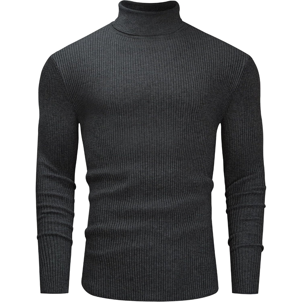 image:imageAlimens amp Gentle Mens Turtleneck Sweater Slim Fit Cable Knitted Casual Pullover Lightweight Ribbed Long Sleeve SweatersDark Grey