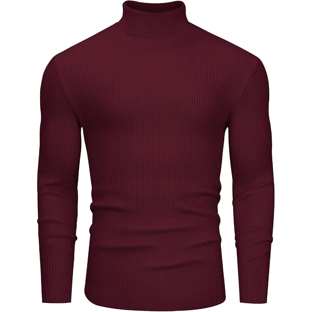 image:imageAlimens amp Gentle Mens Turtleneck Sweater Slim Fit Cable Knitted Casual Pullover Lightweight Ribbed Long Sleeve SweatersWine Red