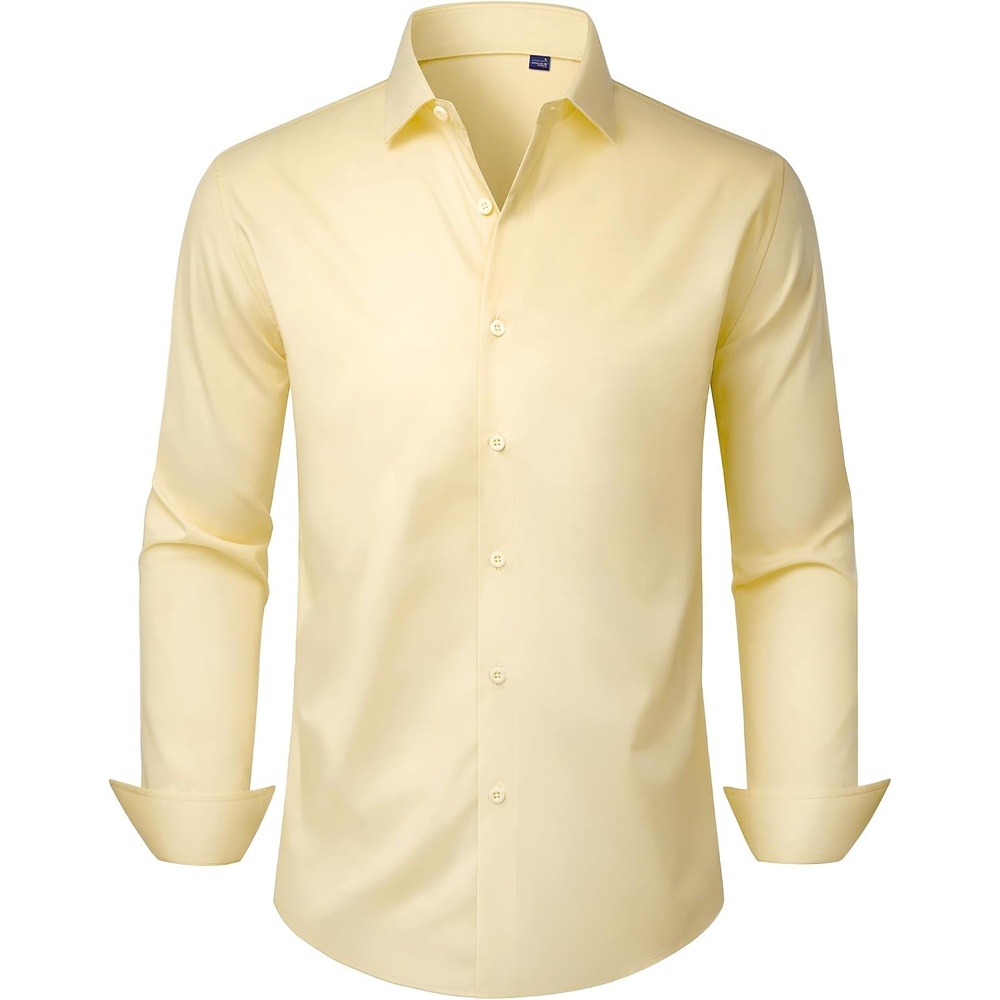 image:imageMens Dress Shirts Long Sleeve Stretch Wrinkle Free Work Button Down ShirtYellow
