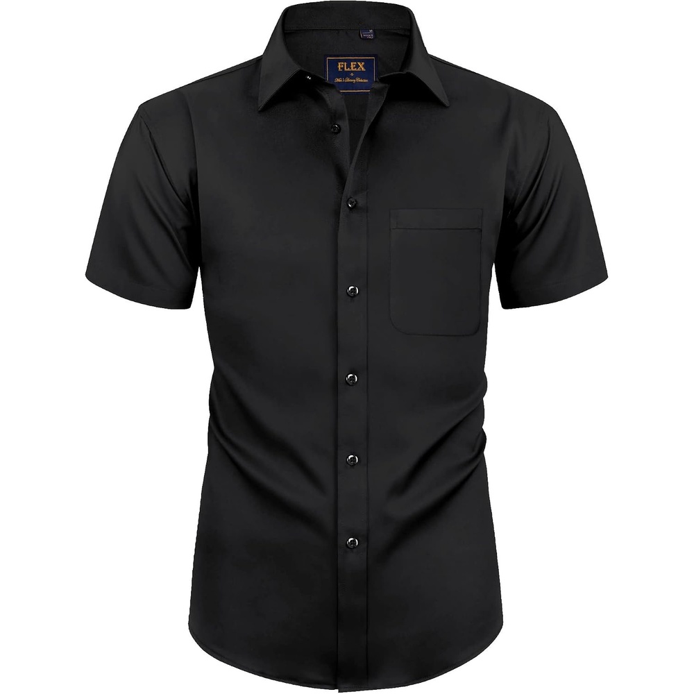 image:imageMens Short Sleeve Dress Shirt Wrinkle Free Summer Button Down ShirtsAll Black