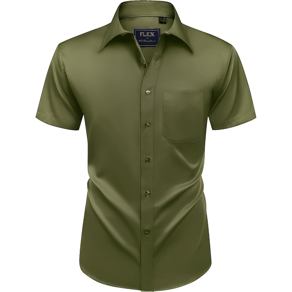 image:imageMens Short Sleeve Dress Shirt Wrinkle Free Summer Button Down ShirtsArmy Green