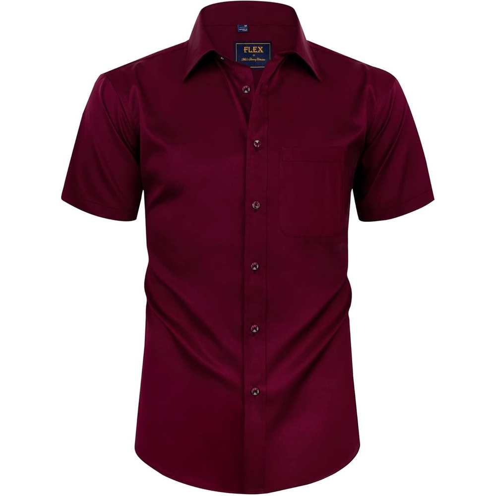 image:imageMens Short Sleeve Dress Shirt Wrinkle Free Summer Button Down ShirtsAwine Red