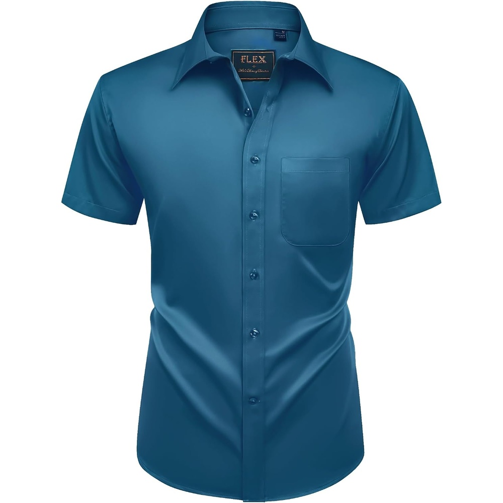 image:imageMens Short Sleeve Dress Shirt Wrinkle Free Summer Button Down ShirtsAzure Blue
