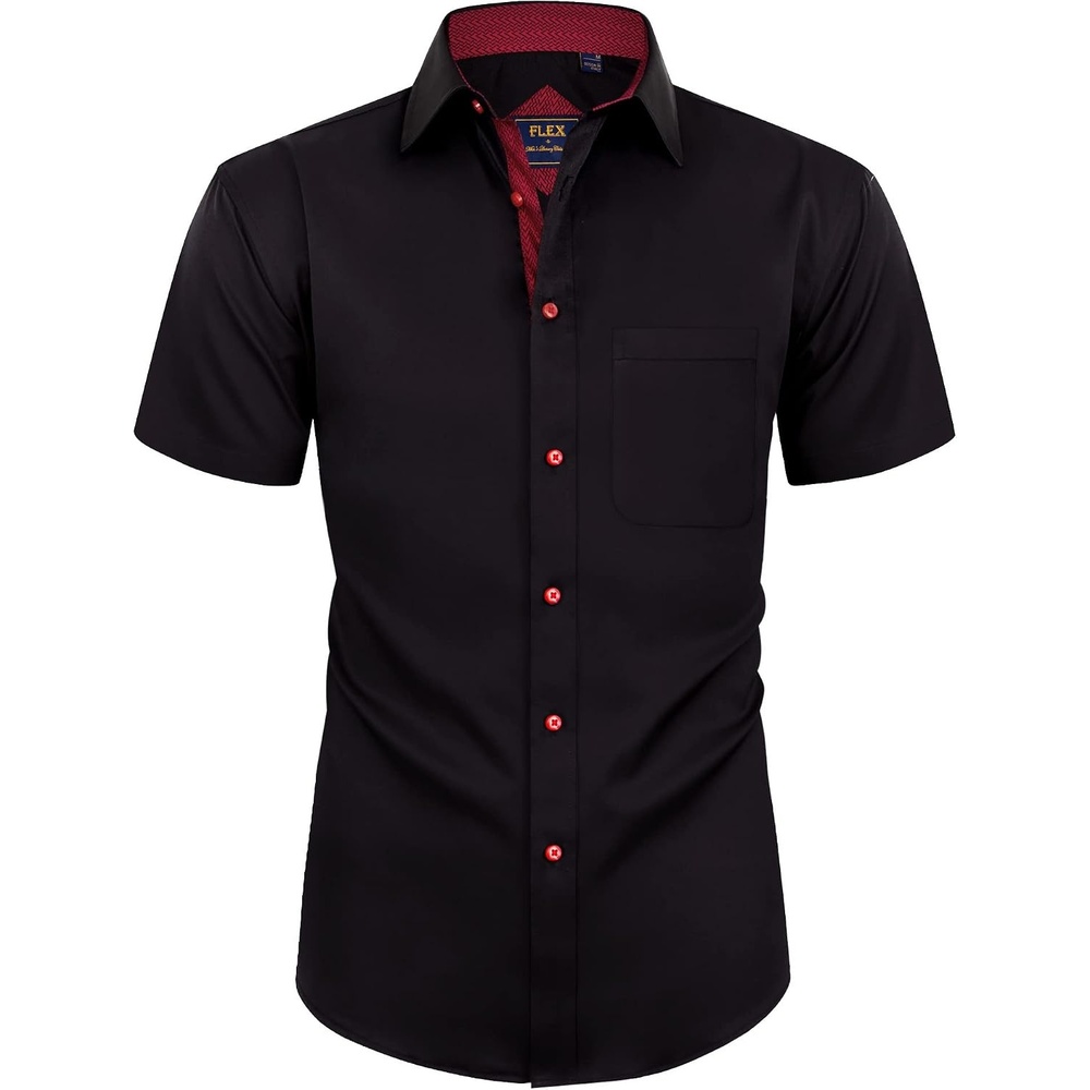 image:imageMens Short Sleeve Dress Shirt Wrinkle Free Summer Button Down ShirtsBlack Red