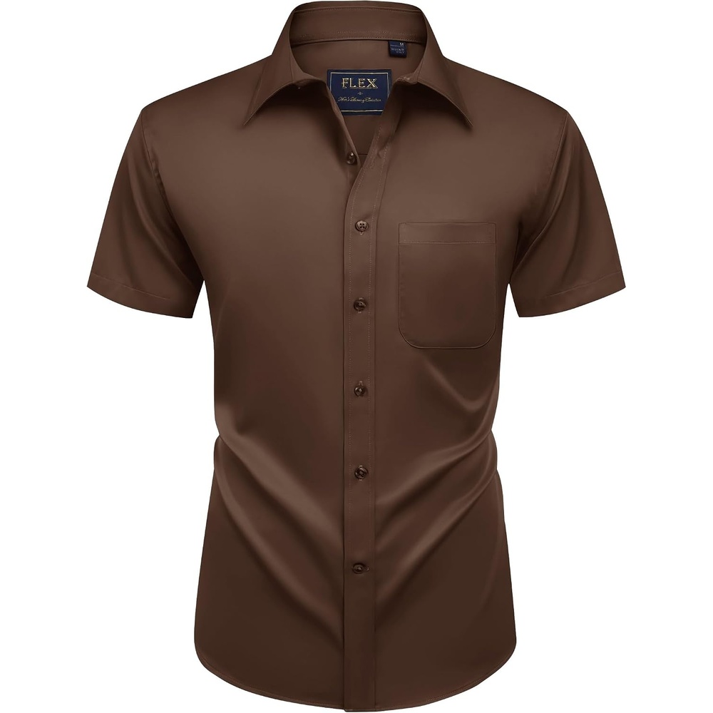 image:imageMens Short Sleeve Dress Shirt Wrinkle Free Summer Button Down ShirtsBrown