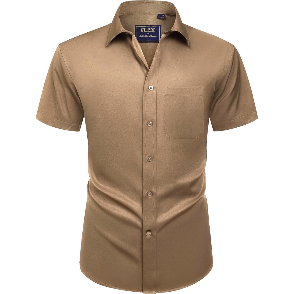 image:imageMens Short Sleeve Dress Shirt Wrinkle Free Summer Button Down ShirtsDark Khaki