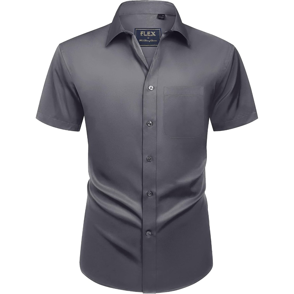 image:imageMens Short Sleeve Dress Shirt Wrinkle Free Summer Button Down ShirtsGray