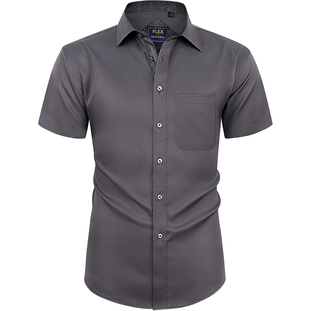 image:imageMens Short Sleeve Dress Shirt Wrinkle Free Summer Button Down ShirtsGrey