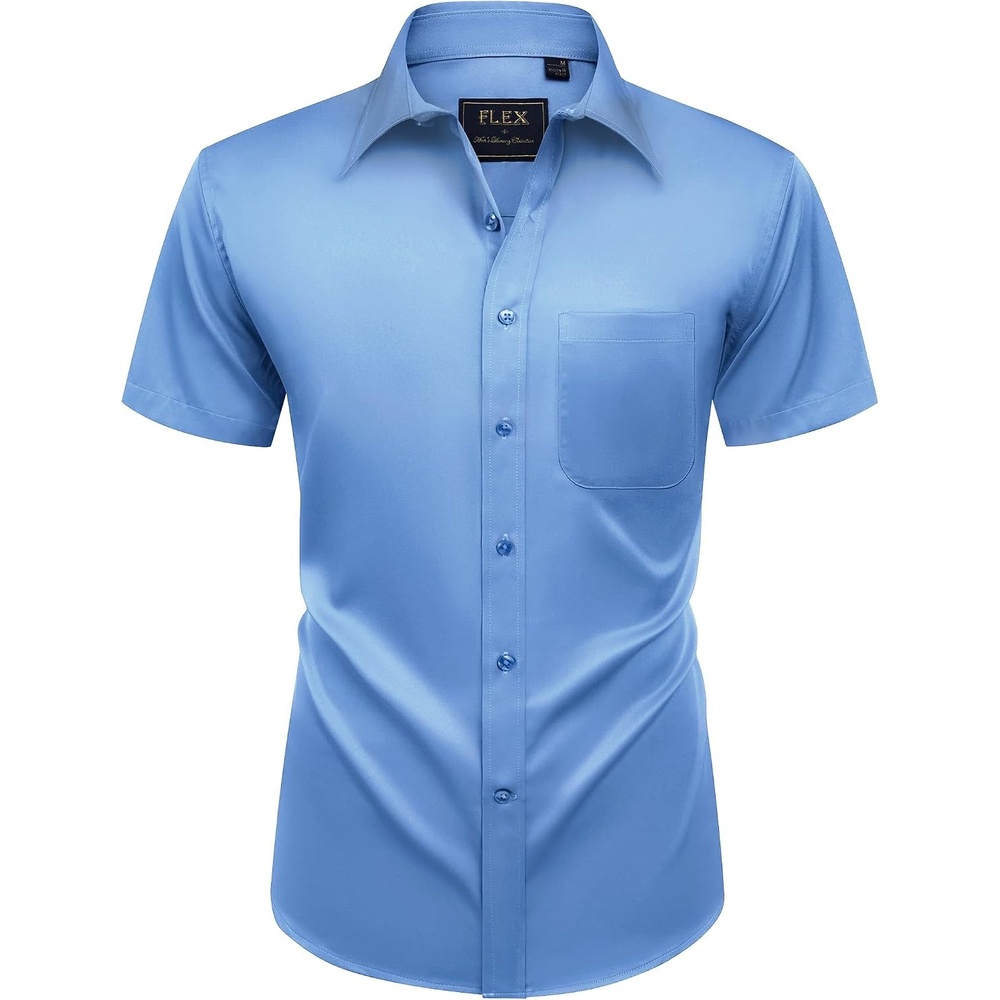 image:imageMens Short Sleeve Dress Shirt Wrinkle Free Summer Button Down ShirtsIndigo Blue