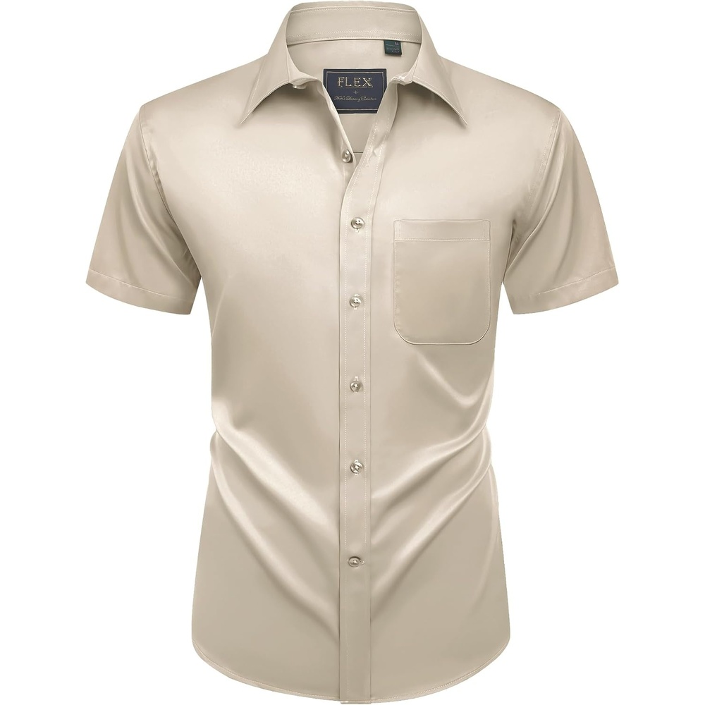 image:imageMens Short Sleeve Dress Shirt Wrinkle Free Summer Button Down ShirtsKhaki