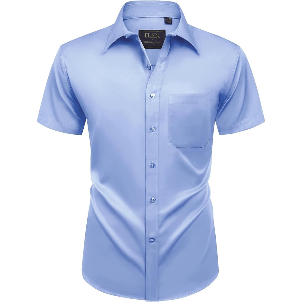 image:imageMens Short Sleeve Dress Shirt Wrinkle Free Summer Button Down ShirtsLight Blue