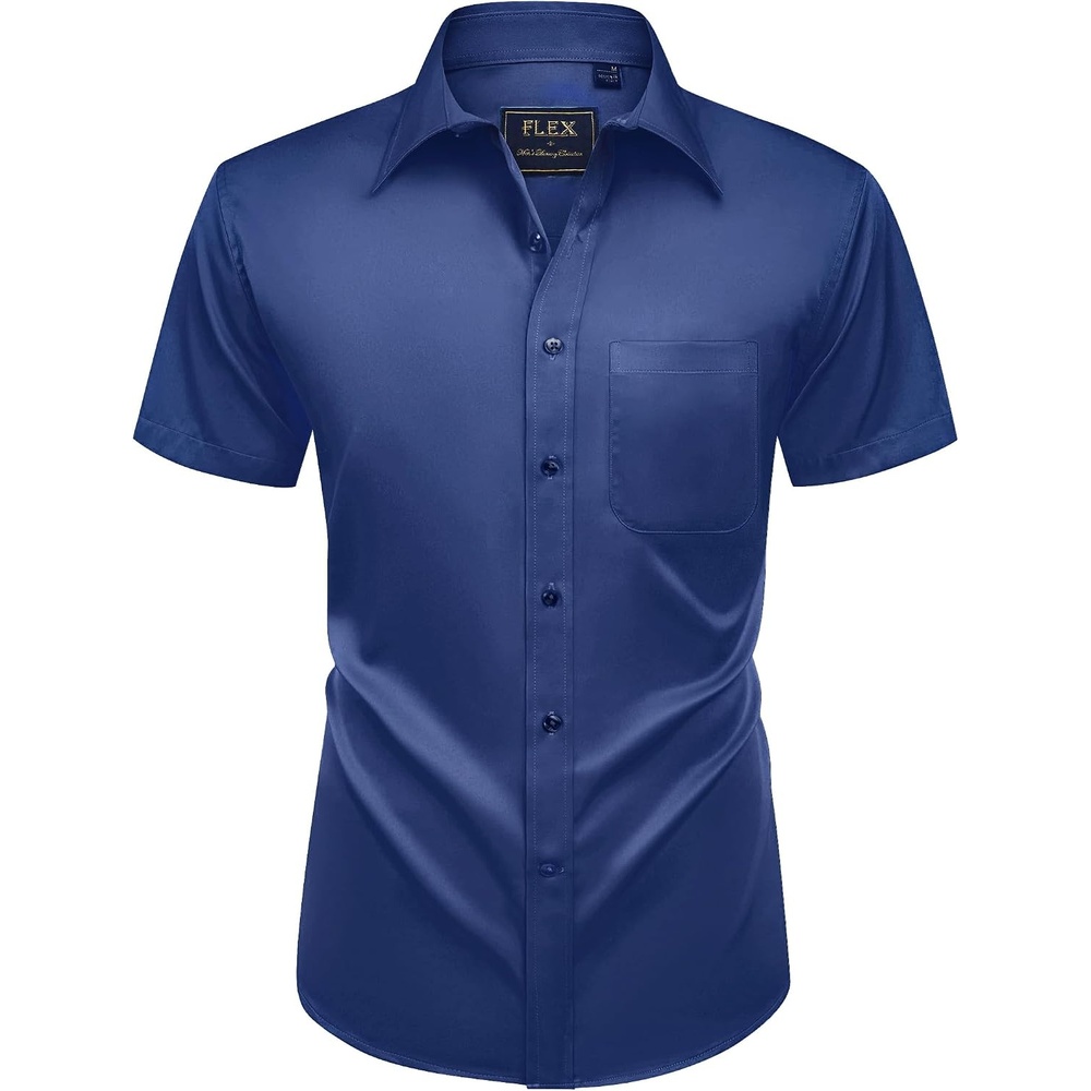 image:imageMens Short Sleeve Dress Shirt Wrinkle Free Summer Button Down ShirtsNavy