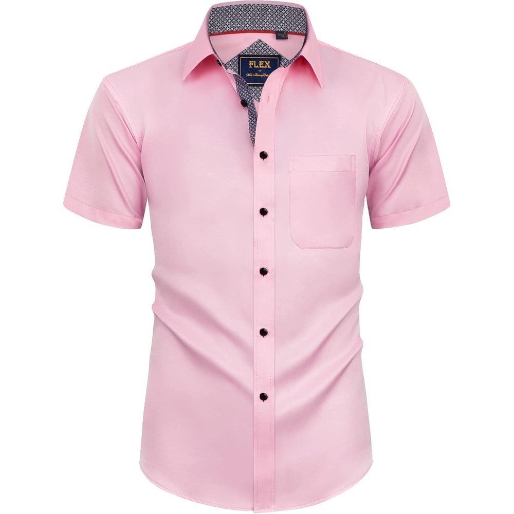 image:imageMens Short Sleeve Dress Shirt Wrinkle Free Summer Button Down ShirtsPink