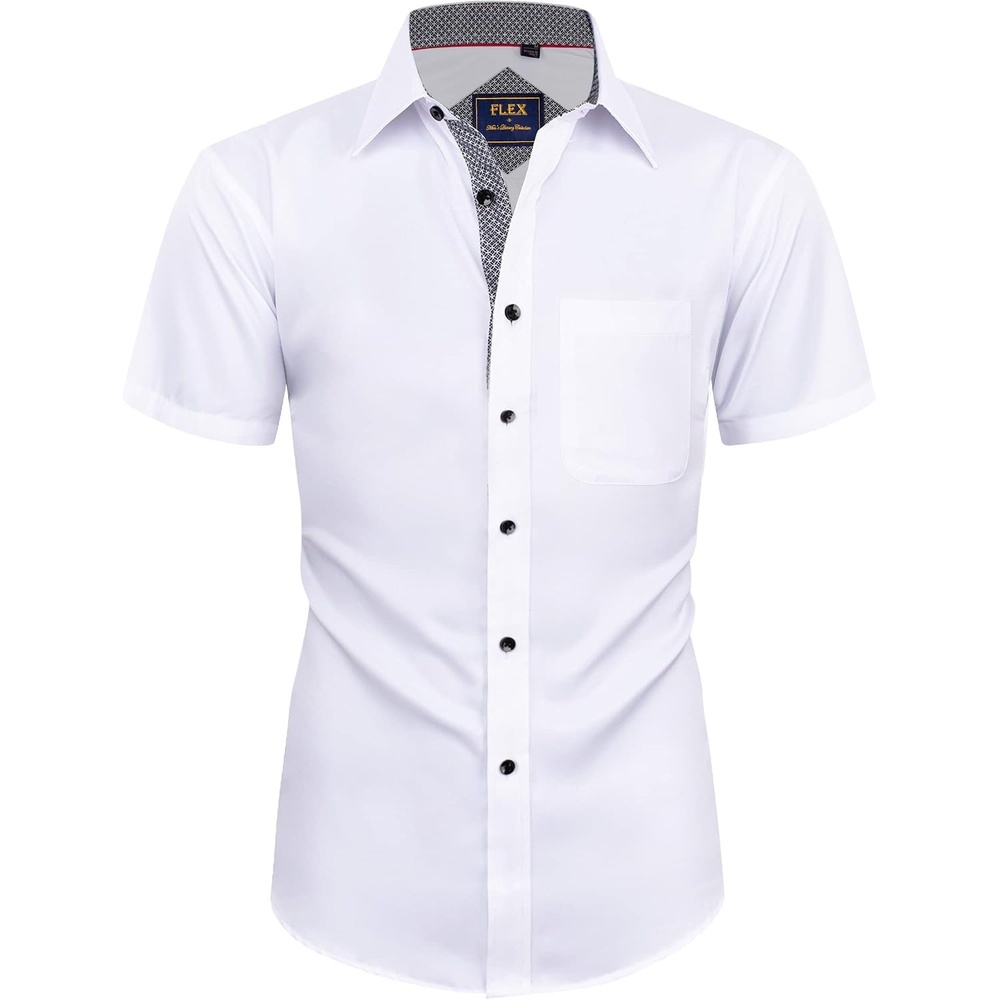 image:imageMens Short Sleeve Dress Shirt Wrinkle Free Summer Button Down ShirtsWhite Grey