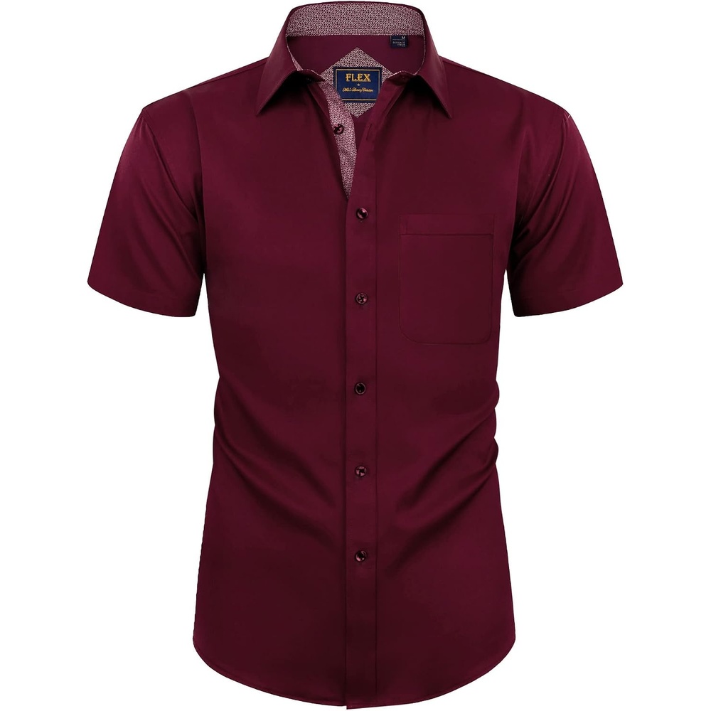 image:imageMens Short Sleeve Dress Shirt Wrinkle Free Summer Button Down ShirtsWine Red