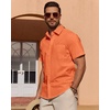 Alimens & Gentle Men’s Cotton Linen Short Sleeve Shirts Casual Solid Button Down Shirt Beach Summer Vacation Tops Orange 3XL