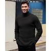 Alimens & Gentle Mens Turtleneck Sweater Slim Fit Cable Knitted Casual Pullover Lightweight Ribbed Long Sleeve Sweaters(Black)