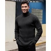 Alimens & Gentle Mens Turtleneck Sweater Slim Fit Cable Knitted Casual Pullover Lightweight Ribbed Long Sleeve Sweaters(Dark Grey)