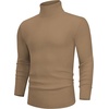 Alimens & Gentle Mens Turtleneck Sweater Slim Fit Cable Knitted Casual Pullover Lightweight Ribbed Long Sleeve Sweaters(Khaki)