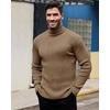 Alimens & Gentle Mens Turtleneck Sweater Slim Fit Cable Knitted Casual Pullover Lightweight Ribbed Long Sleeve Sweaters(Khaki)