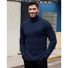 Alimens & Gentle Mens Turtleneck Sweater Slim Fit Cable Knitted Casual Pullover Lightweight Ribbed Long Sleeve Sweaters(Navy Blue)