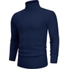 Alimens & Gentle Mens Turtleneck Sweater Slim Fit Cable Knitted Casual Pullover Lightweight Ribbed Long Sleeve Sweaters(Navy Blue)