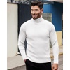 Alimens & Gentle Mens Turtleneck Sweater Slim Fit Cable Knitted Casual Pullover Lightweight Ribbed Long Sleeve Sweaters(White)