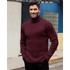 Alimens & Gentle Mens Turtleneck Sweater Slim Fit Cable Knitted Casual Pullover Lightweight Ribbed Long Sleeve Sweaters(Wine Red)